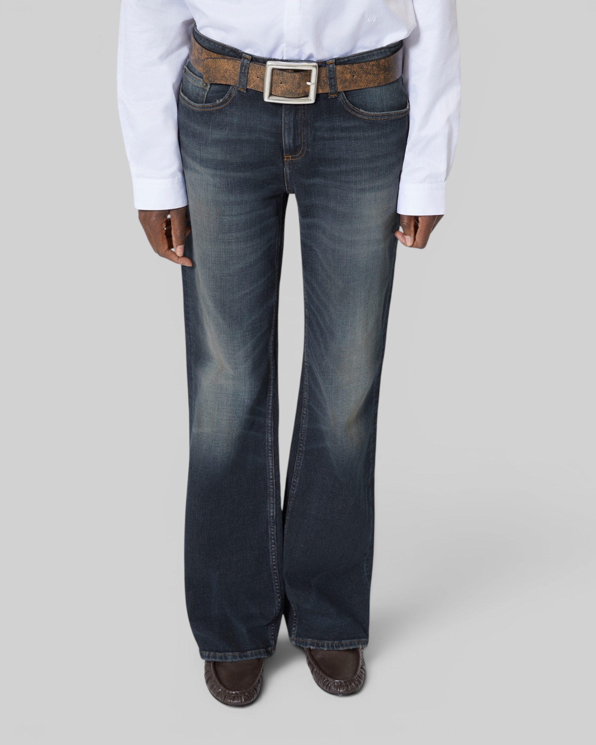 Bootcut jeans with blue abrasions