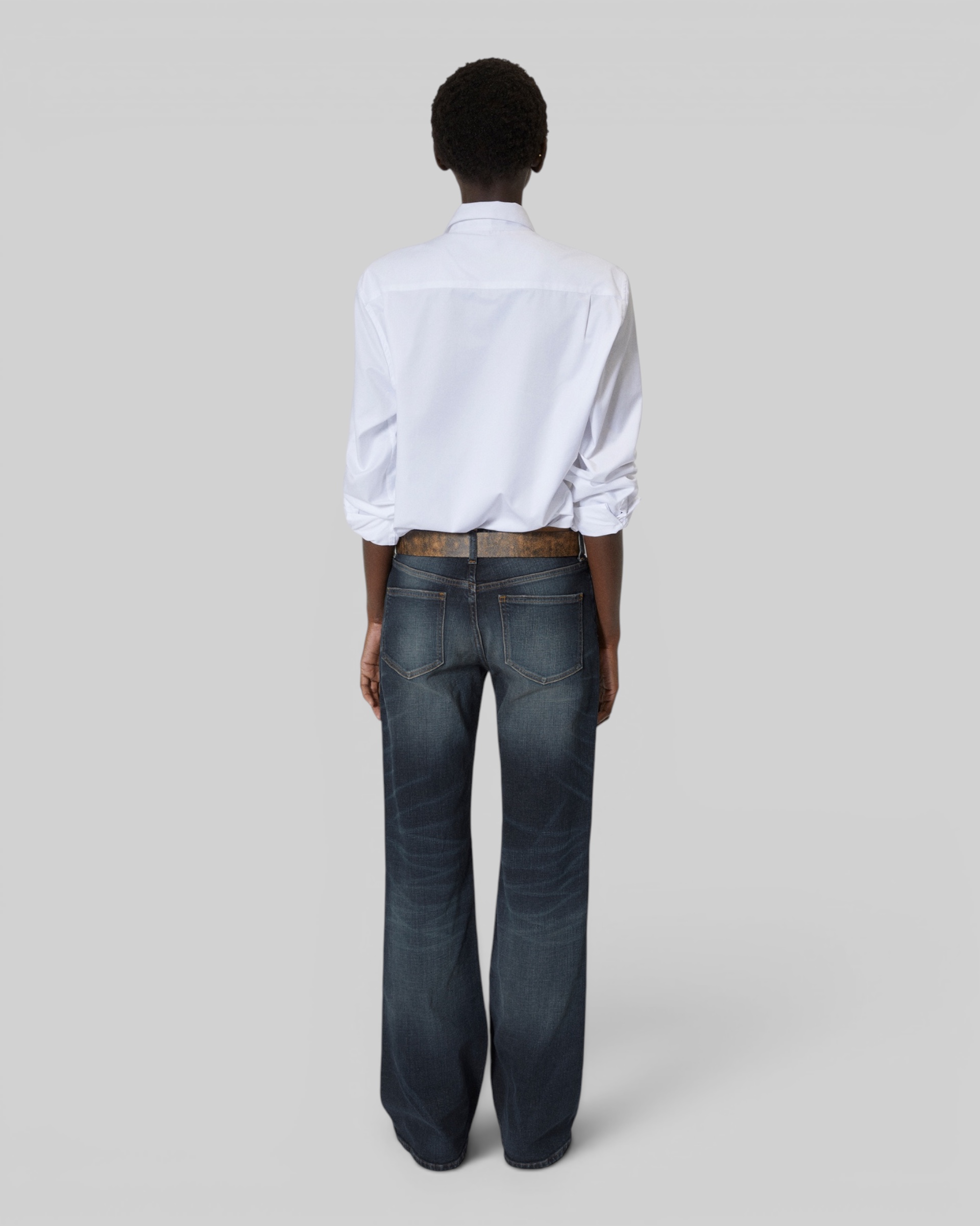 Bootcut jeans with blue abrasions