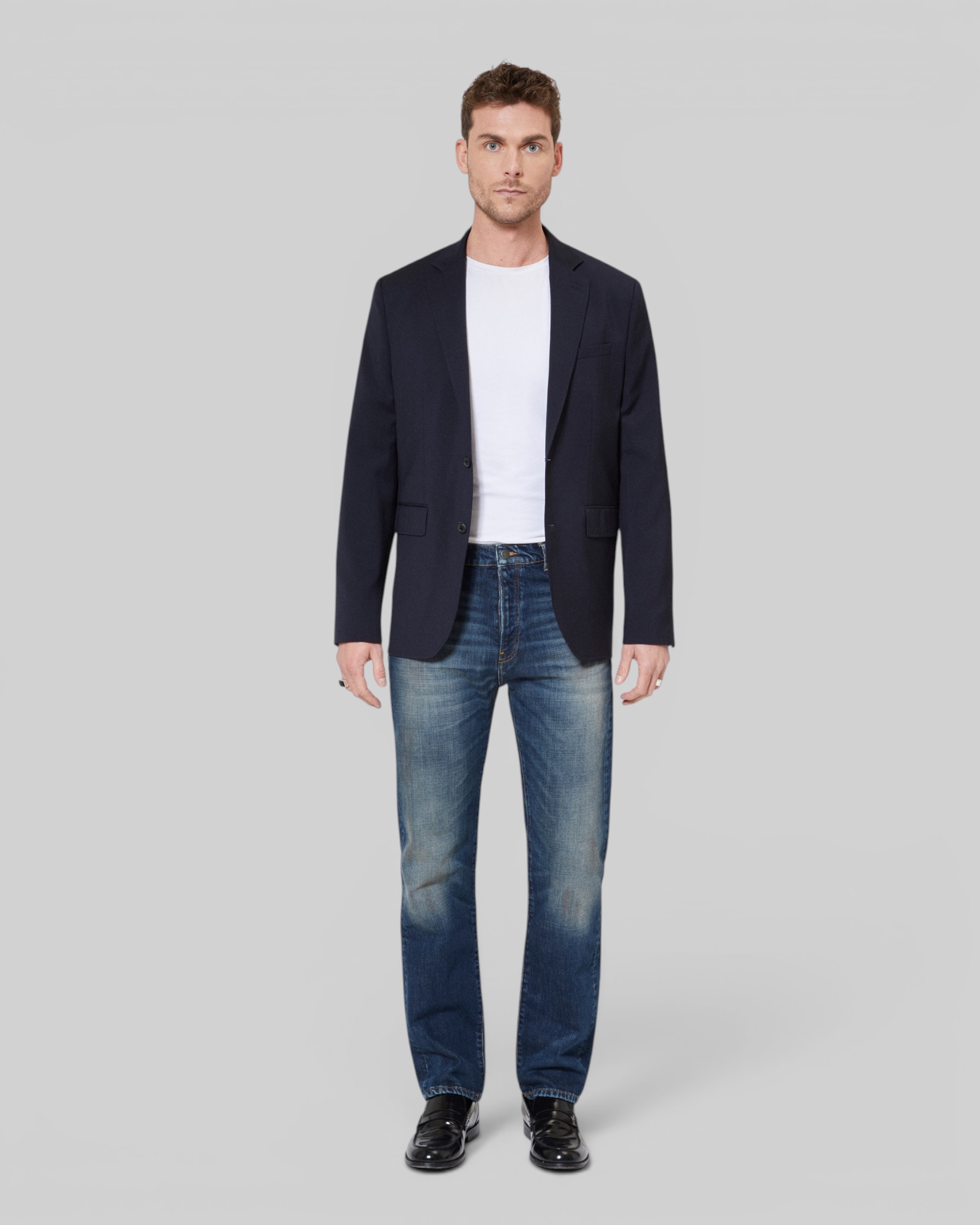 straight blue faded jeans