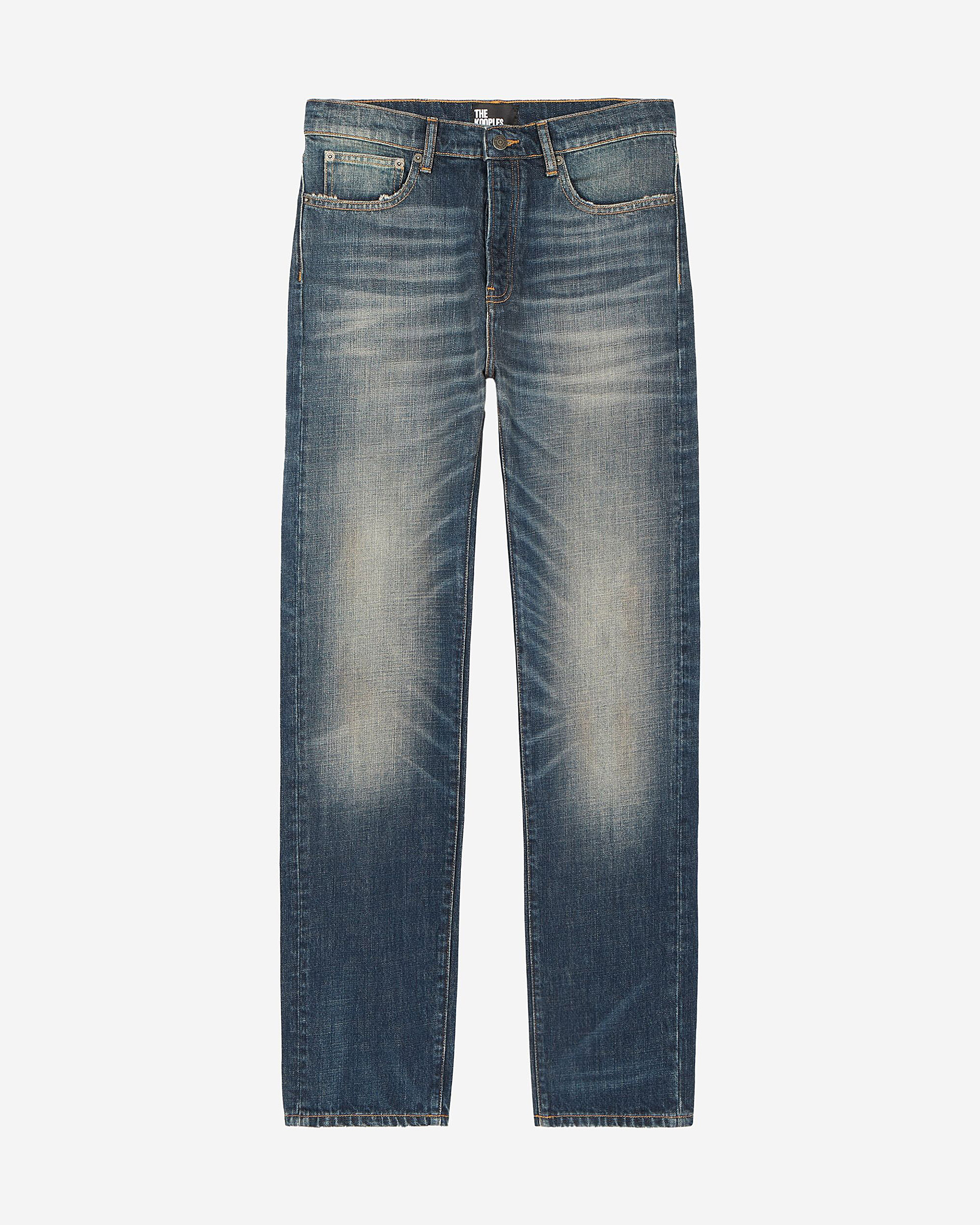 straight blue faded jeans