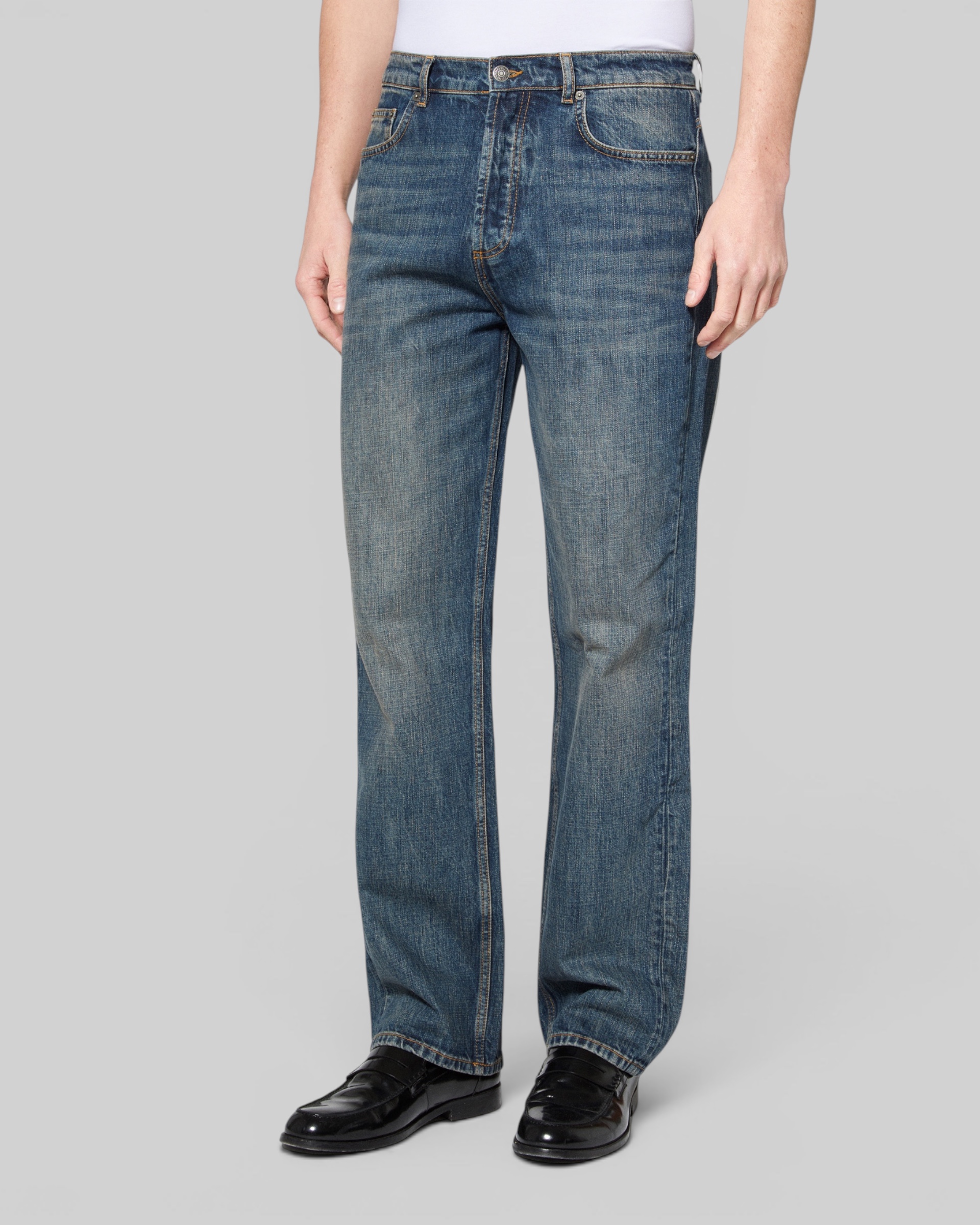 Blue-gray straight-leg jeans