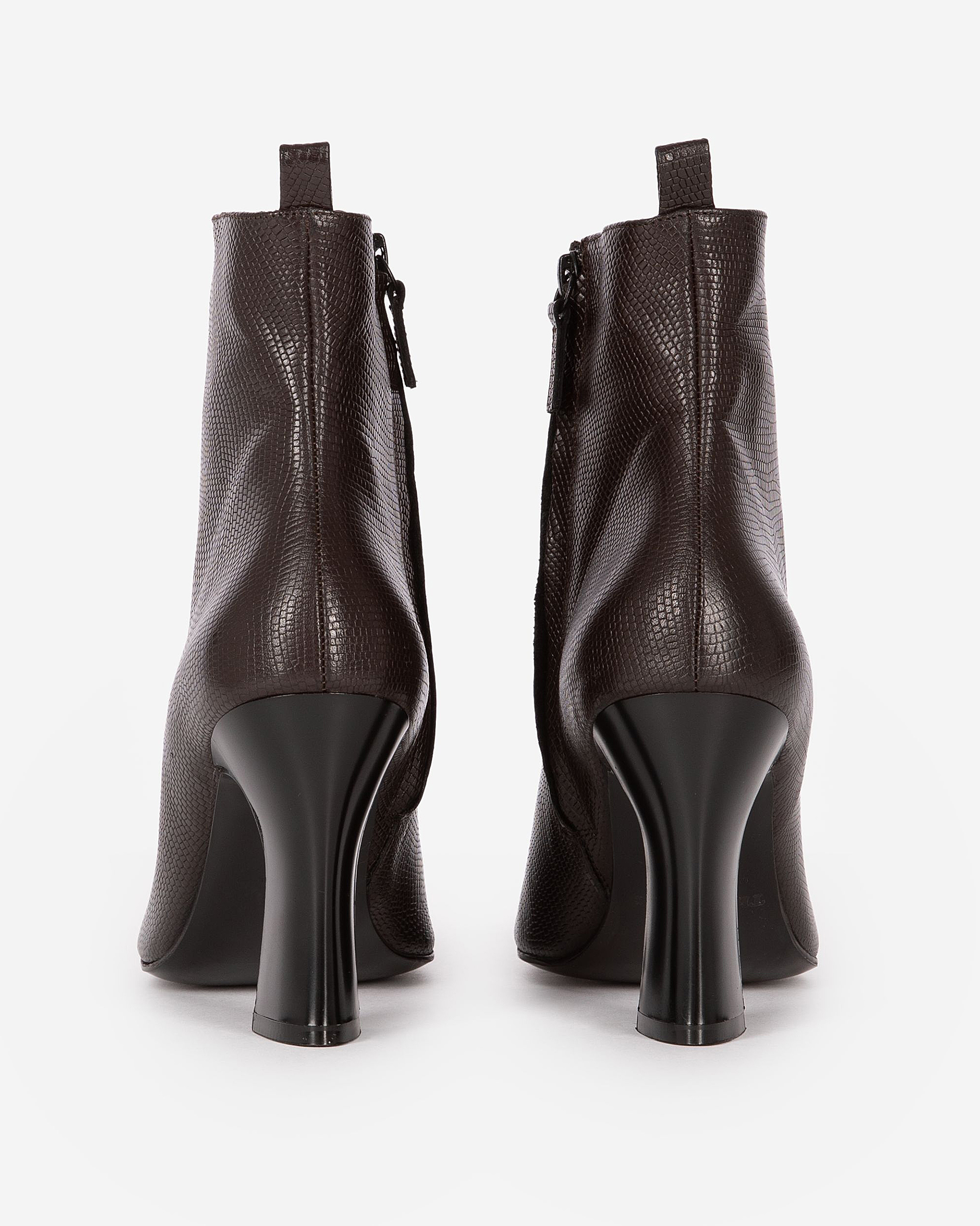 Brown lizard-effect leather ankle boots
