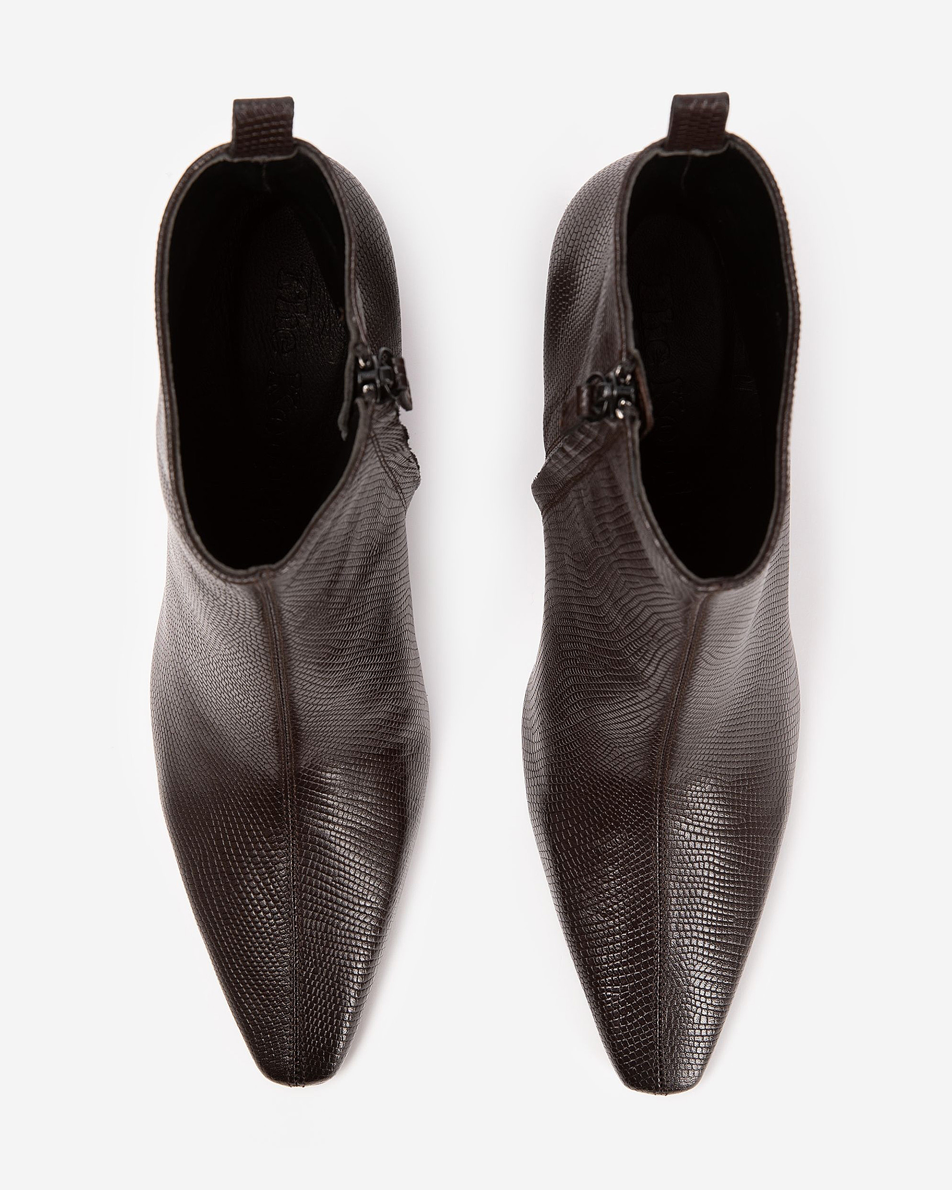 Brown lizard-effect leather ankle boots