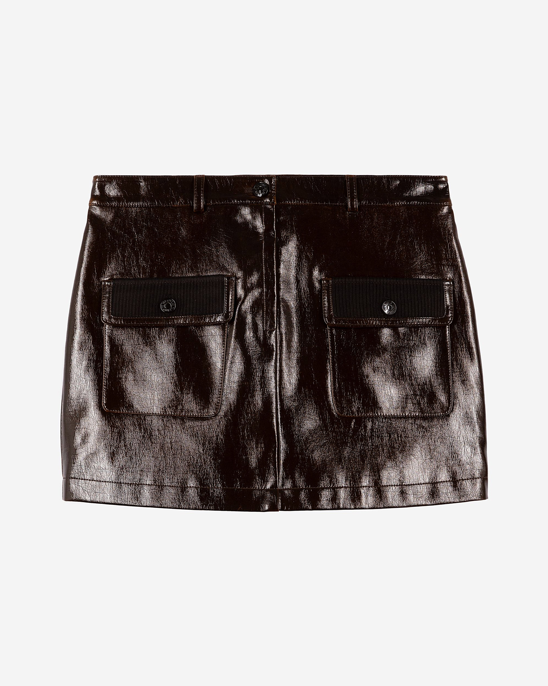Short brown vinyl-effect skirt