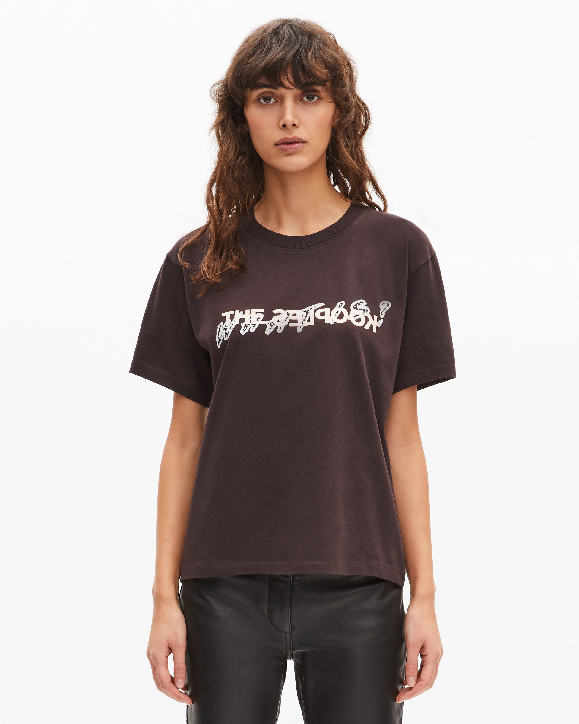 'What Is' T-shirt with brown rhinestones