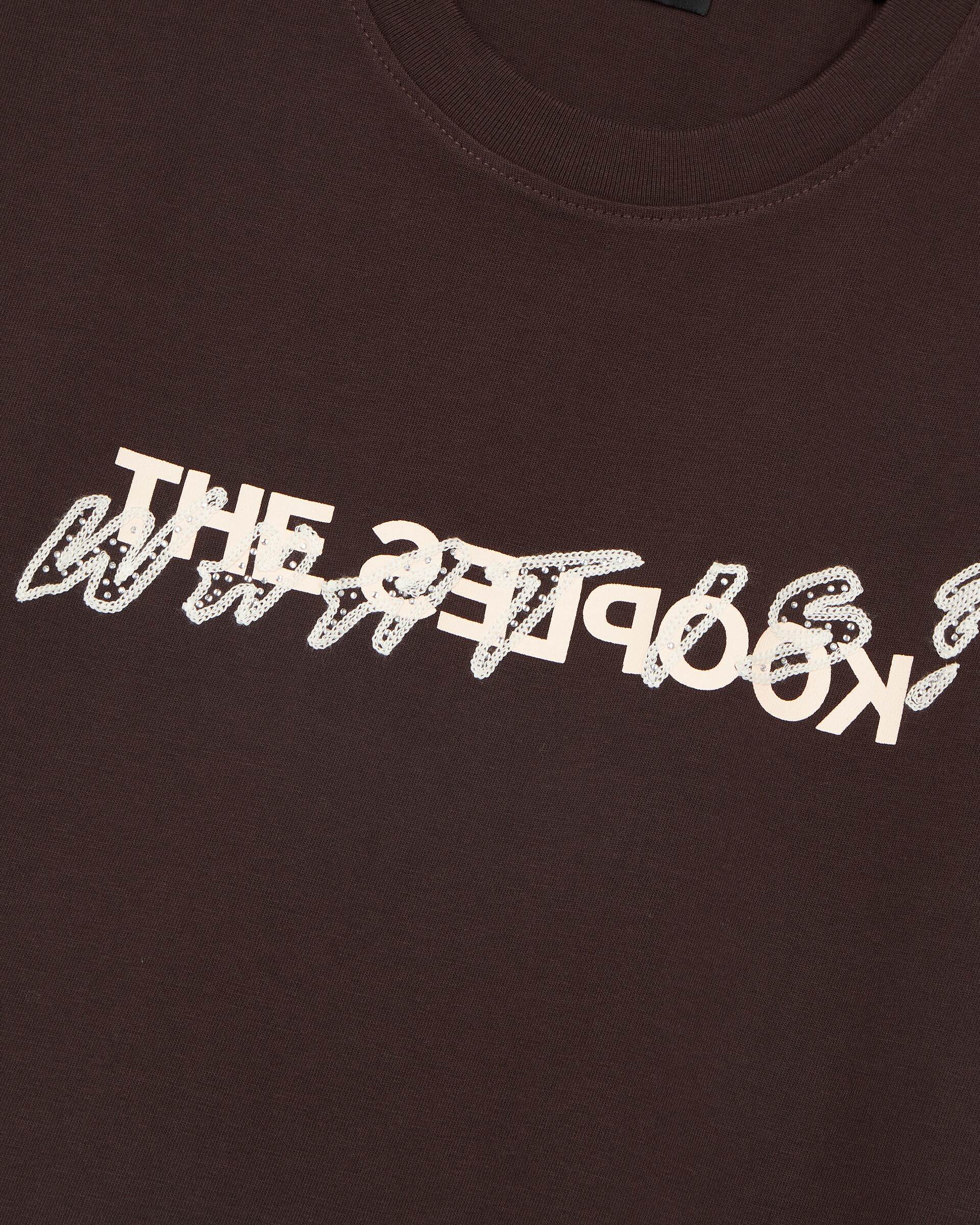 'What Is' T-shirt with brown rhinestones