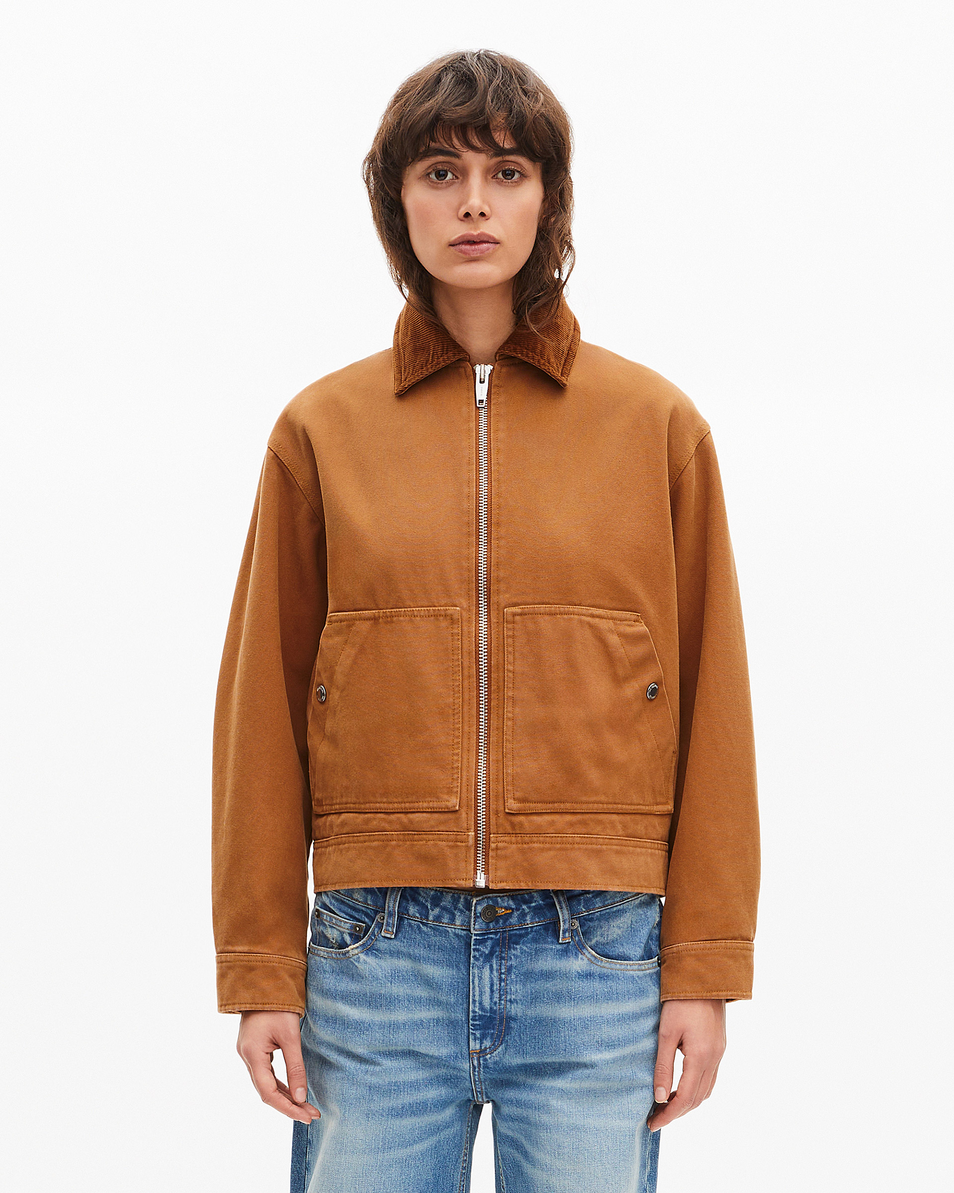 Camel cotton embroidered back jacket