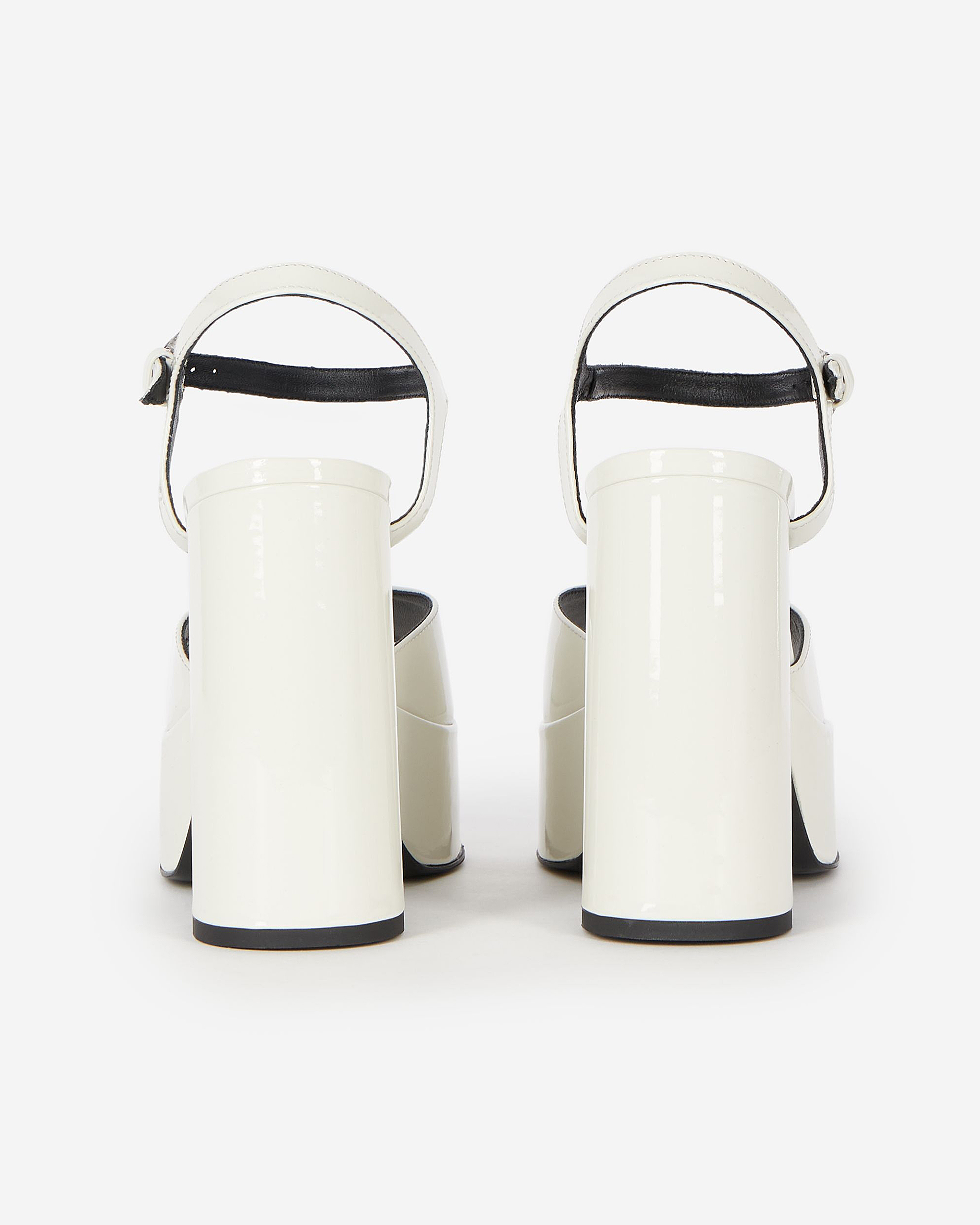 White patent leather heeled sandals