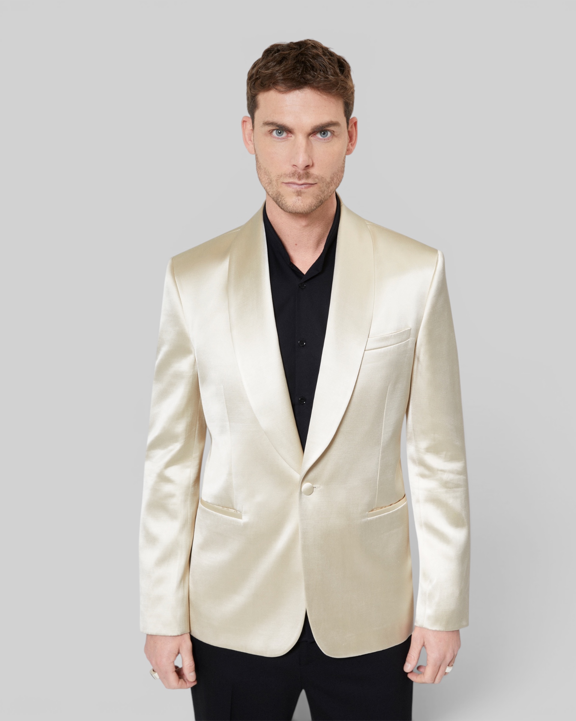 Off-white satin tuxedo jacket