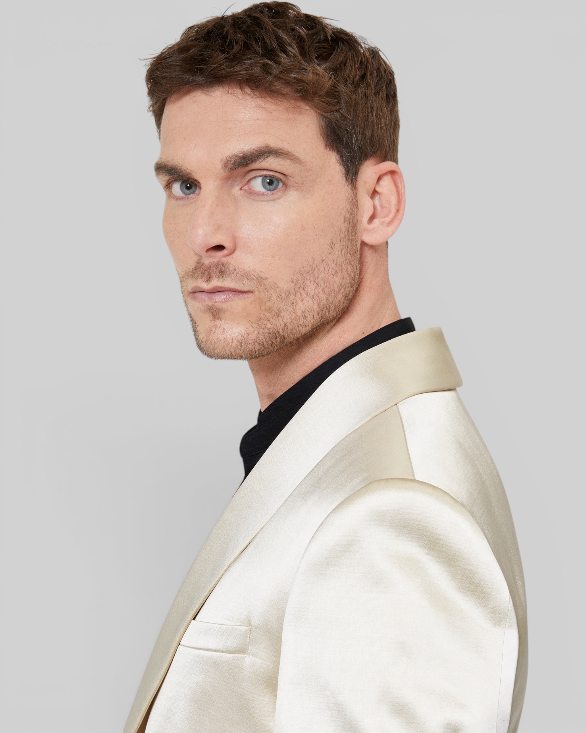 Off-white satin tuxedo jacket