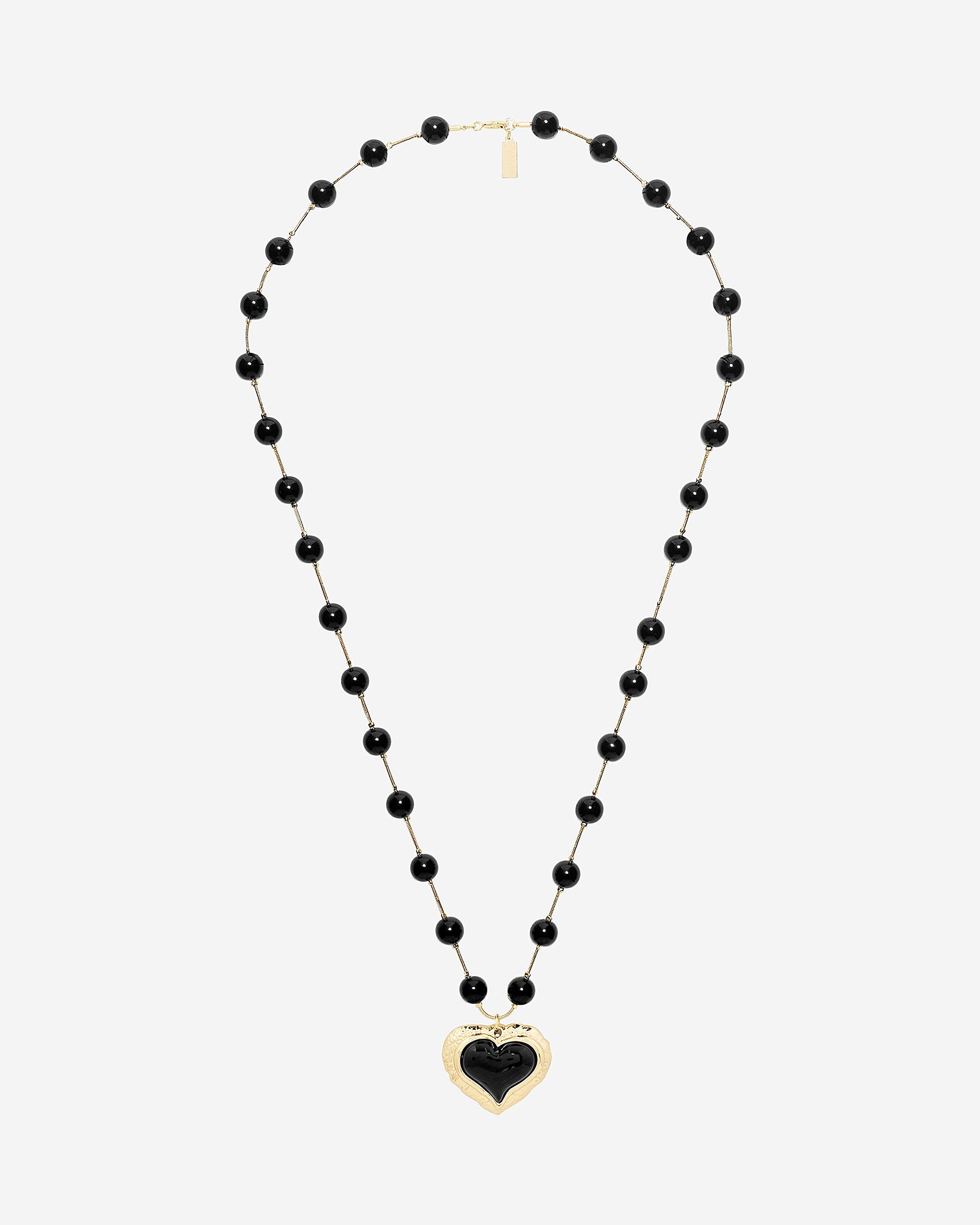 Pearl necklace with black heart pendant