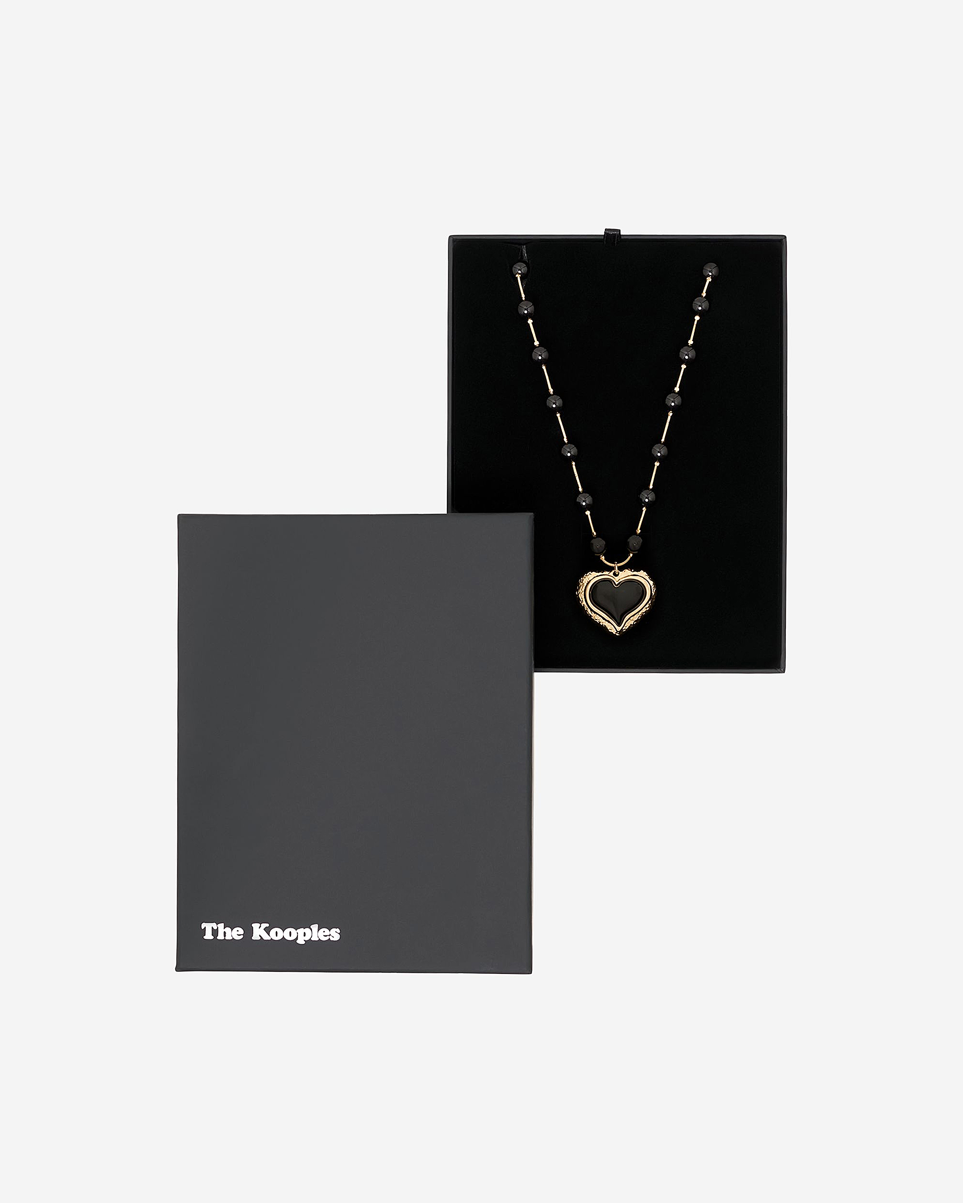 Pearl necklace with black heart pendant
