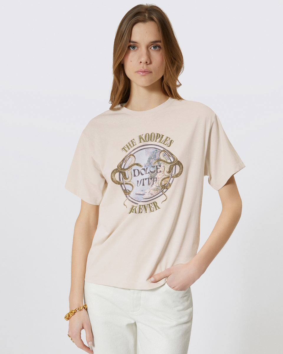 T-shirt with beige screen print