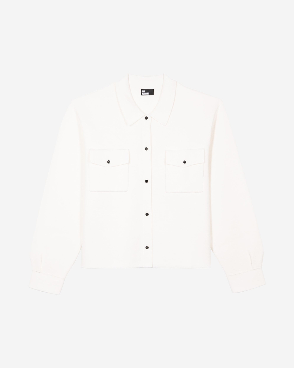 Cardigan in merino wool and ecru cotton