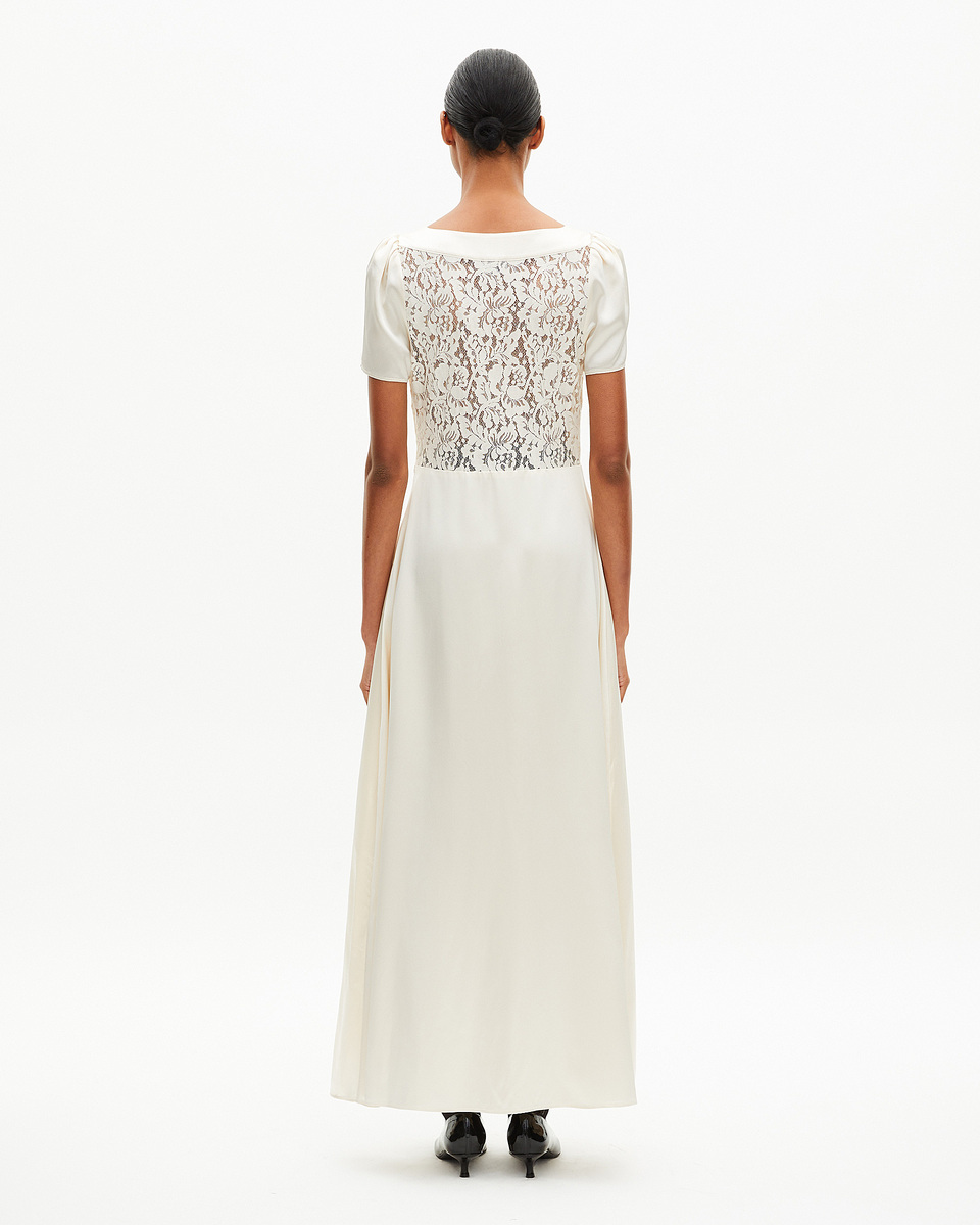 Long silk dress with ecru lace