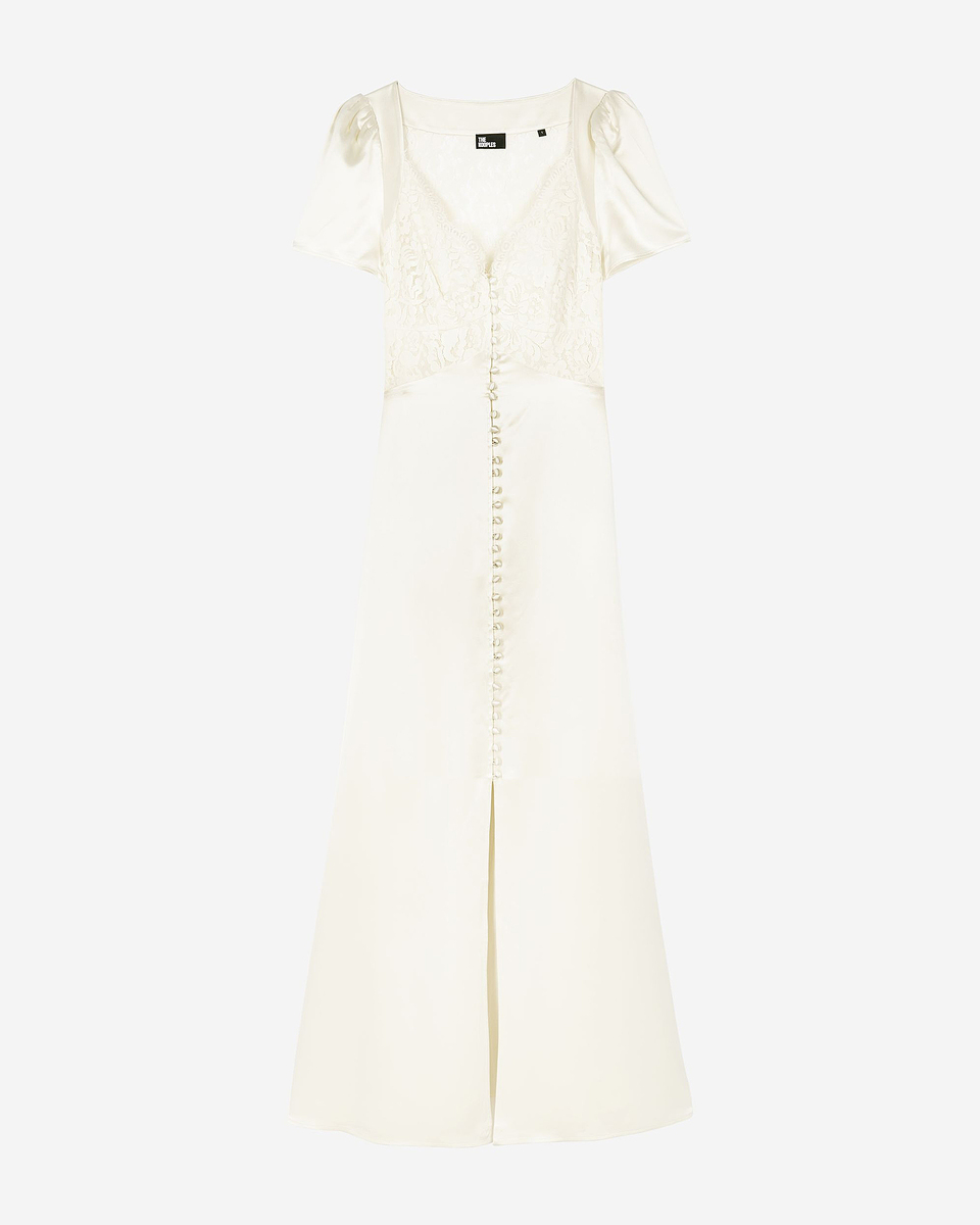 Long silk dress with ecru lace