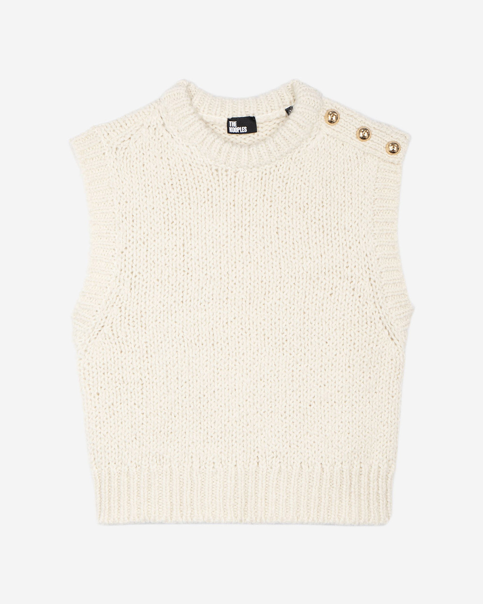 Sleeveless wool blend sweater ecru