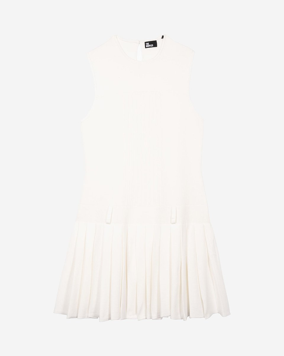 Short dress in ecru pleated mesh