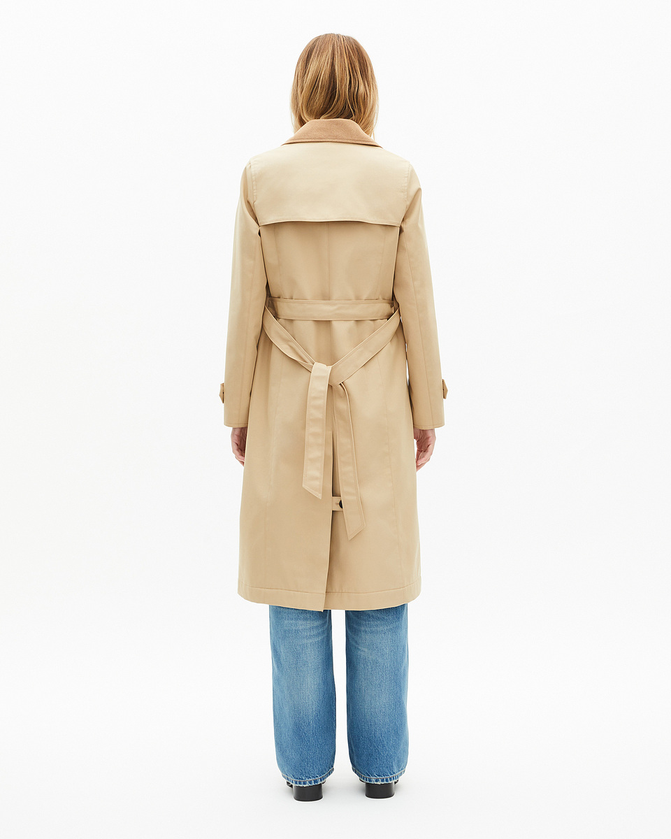 Beige wool-blend lined trench coat