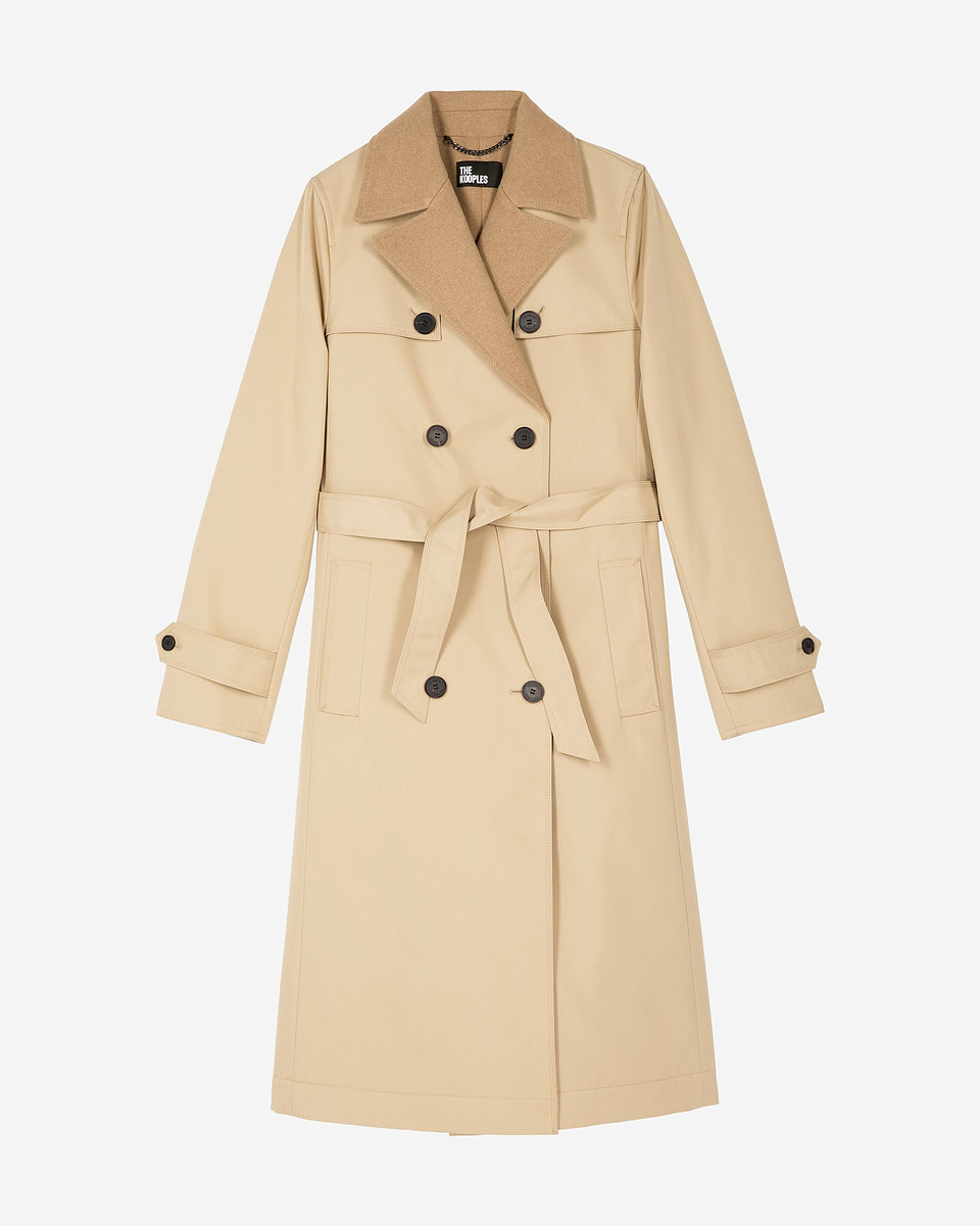 Beige wool-blend lined trench coat