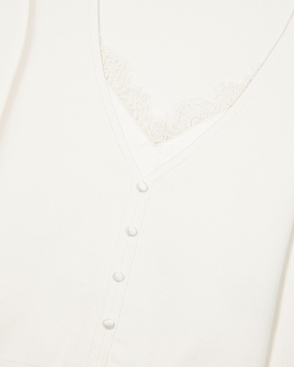 Trompe l'oeil effect sweater with ecru lace