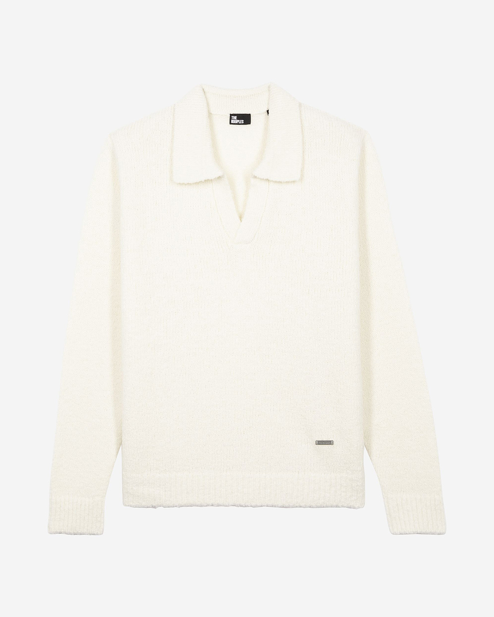 Beige wool tunisian collar sweater