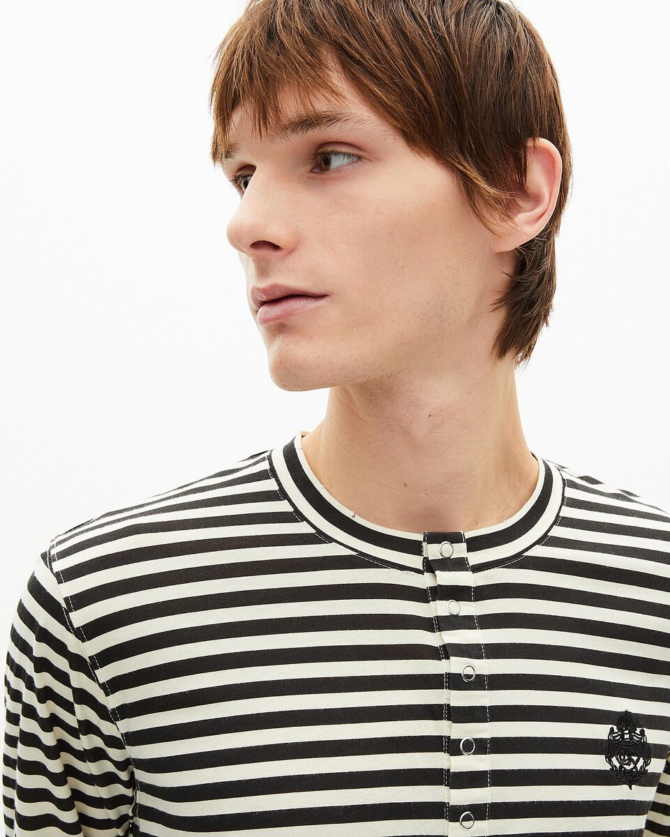 Beige striped long-sleeved T-shirt