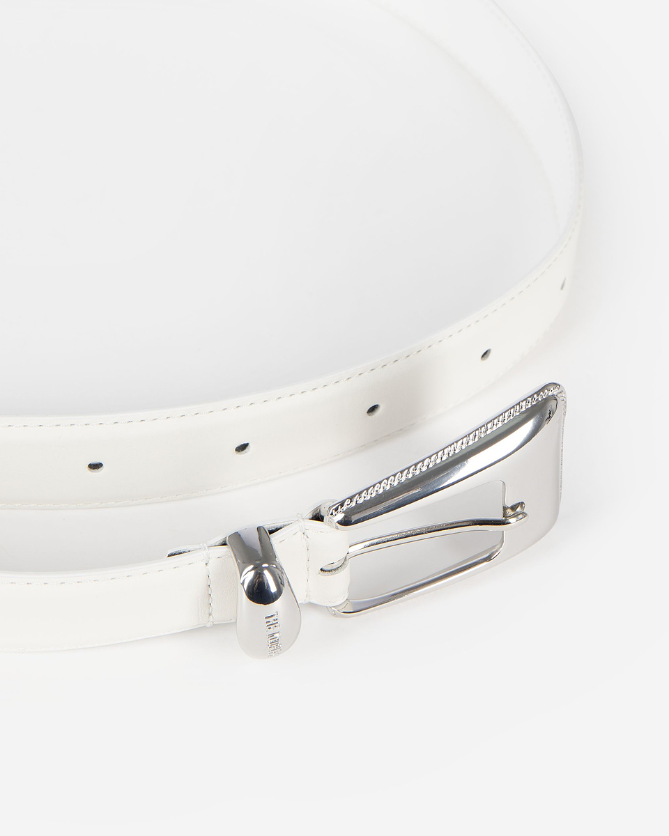 Silver western buckle belt in ecru leather