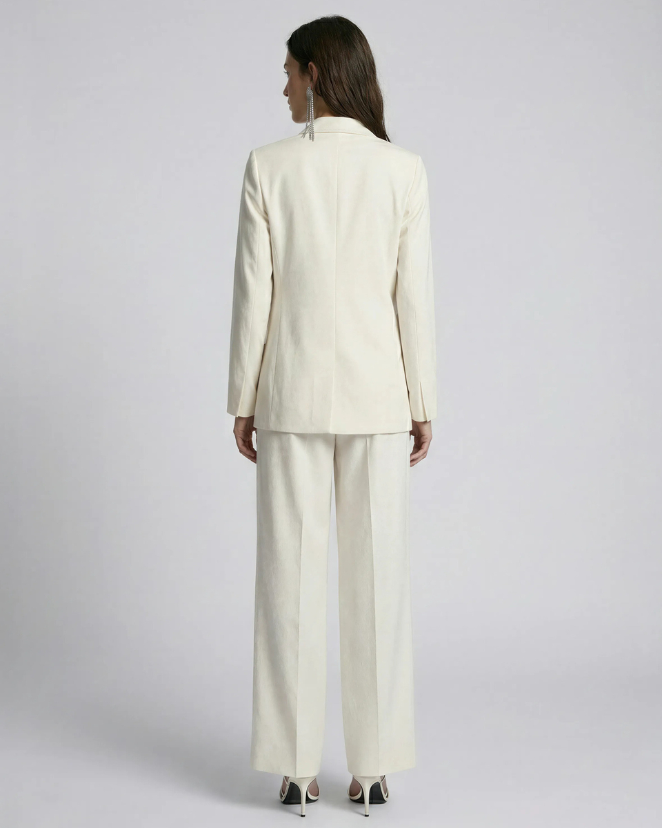 Straight suit jacket in ecru linen and cotton