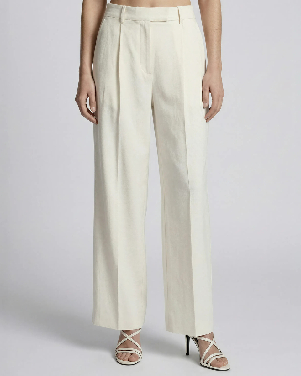 Wide-leg tailored pants in unbleached linen and cotton