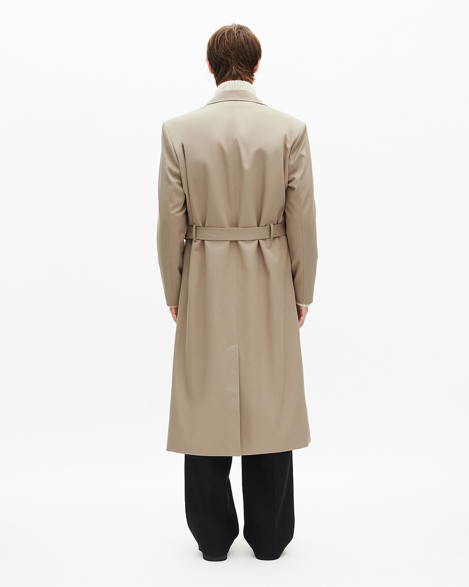 Long beige trench coat