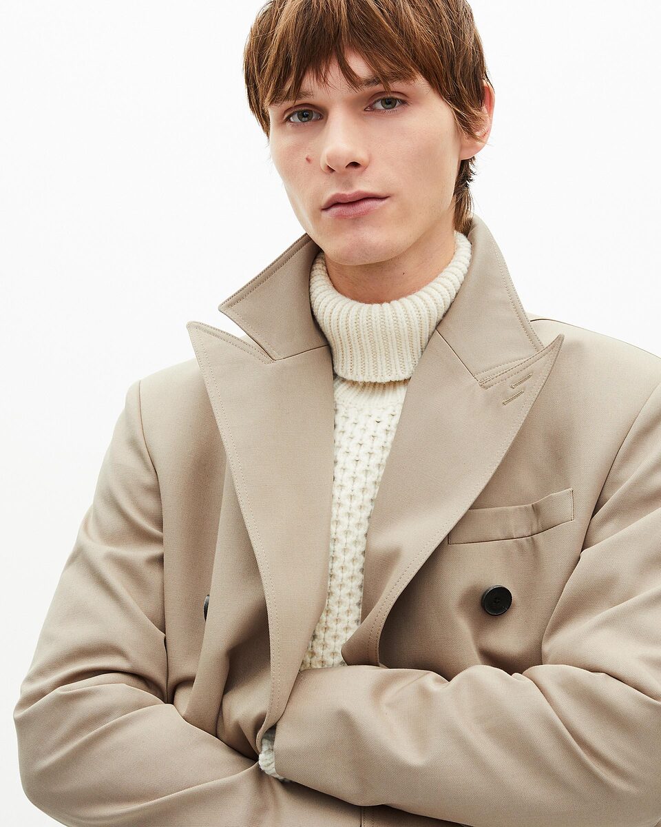 Long beige trench coat
