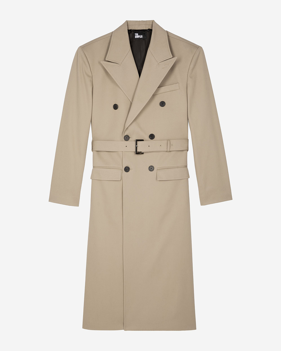 Long beige trench coat