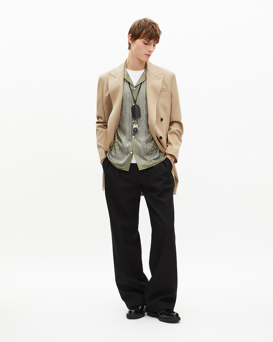 Beige long double-breasted jacket