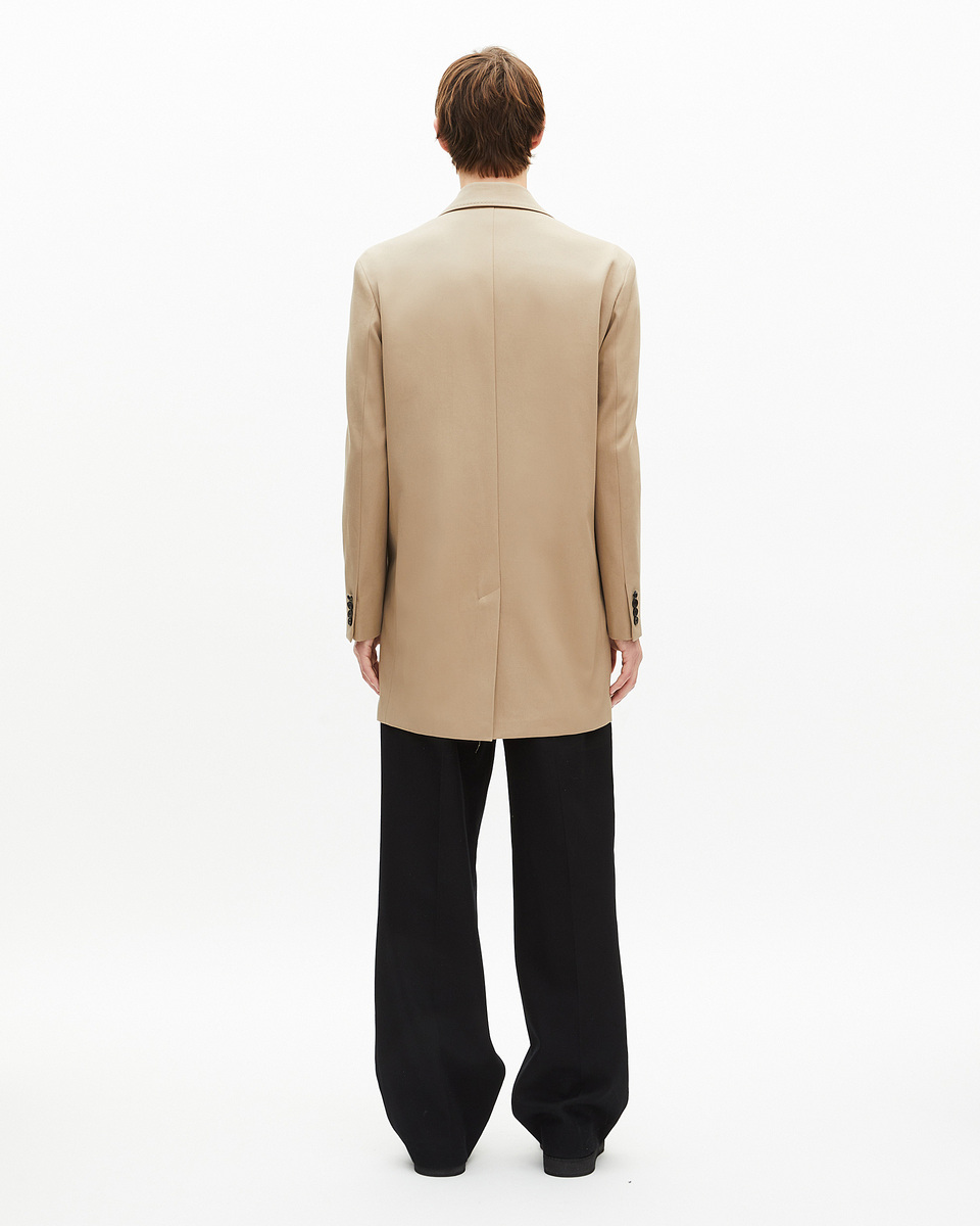 Beige long double-breasted jacket