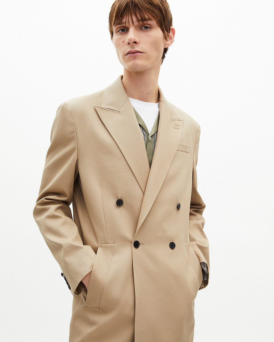 Beige long double-breasted jacket