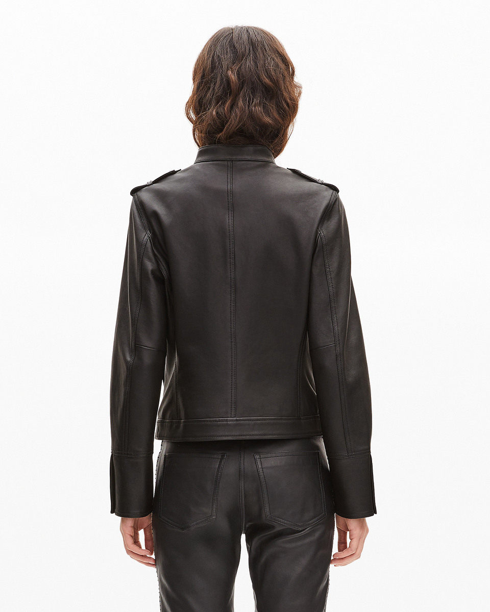 Black officer-style leather jacket