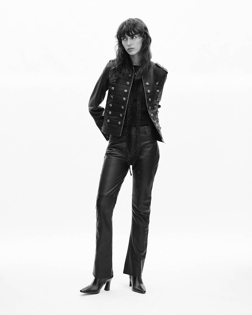 Black officer-style leather jacket