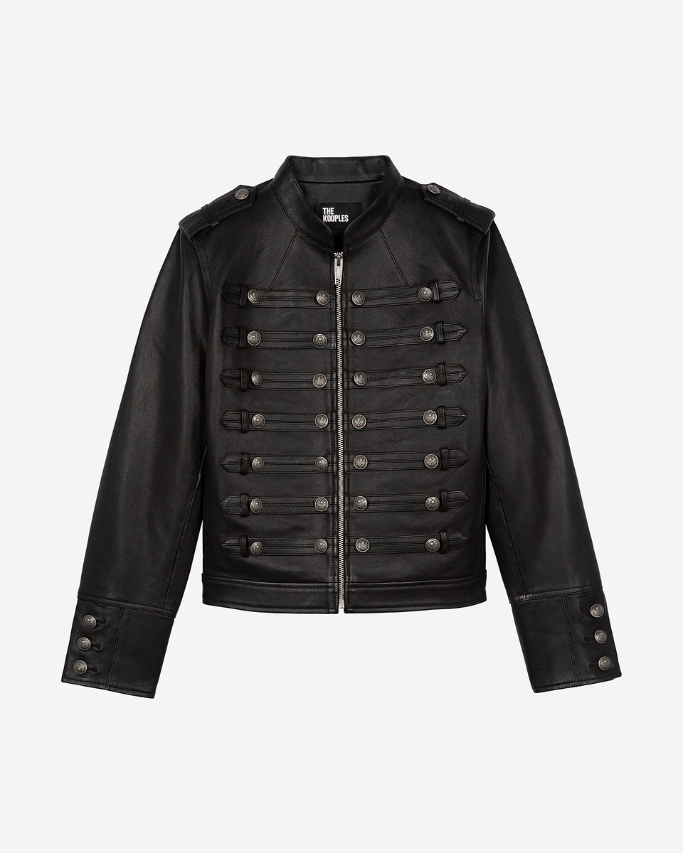 Black officer-style leather jacket