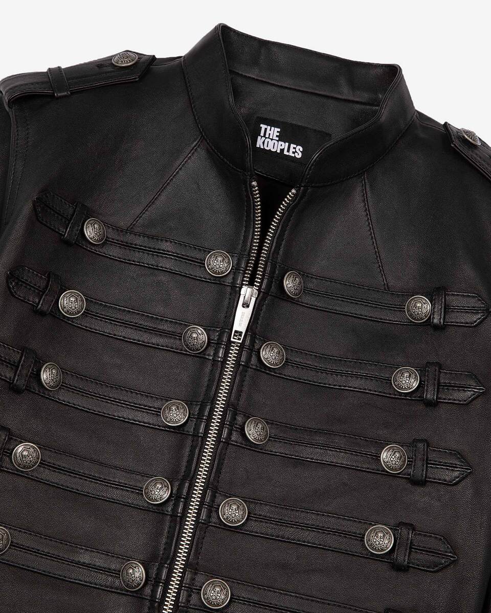 Black officer-style leather jacket