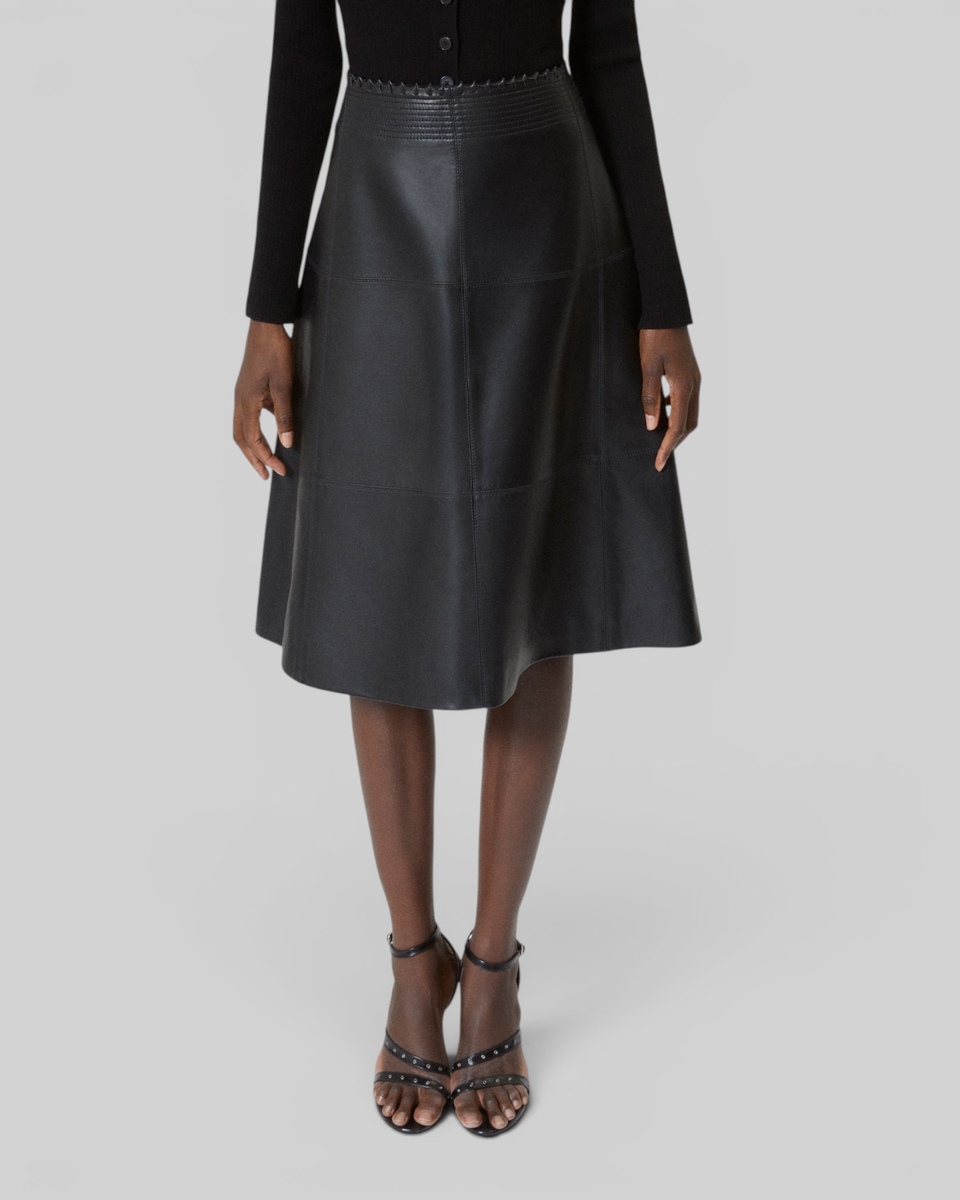 Black leather midi skirt