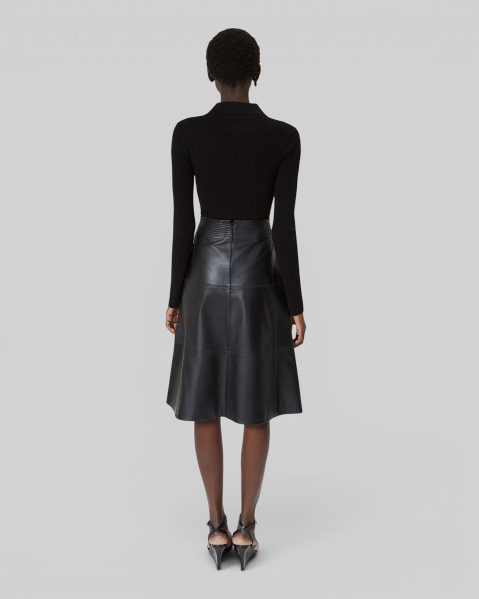 Black leather midi skirt
