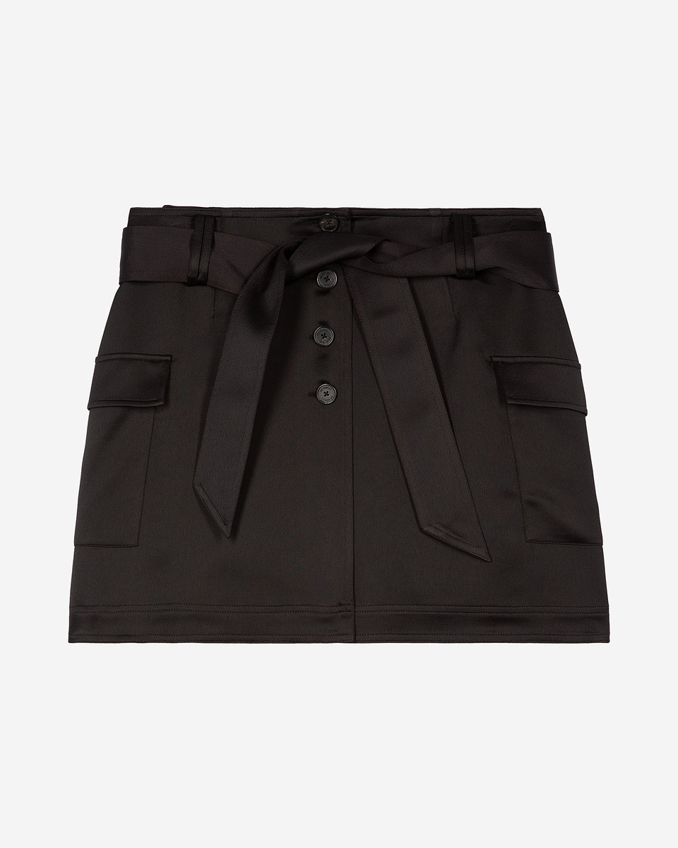 Short black satin skirt