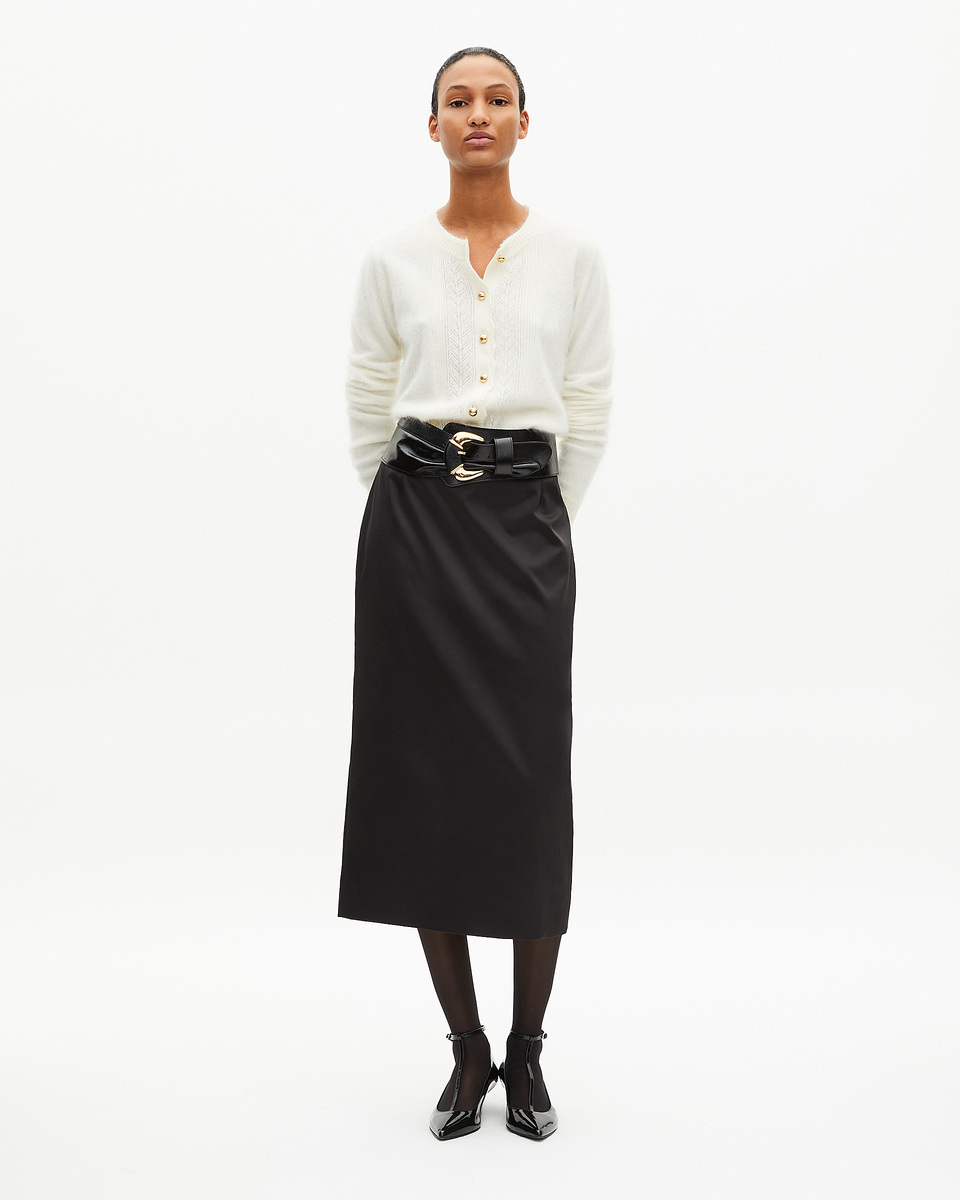 Long black satin pencil skirt