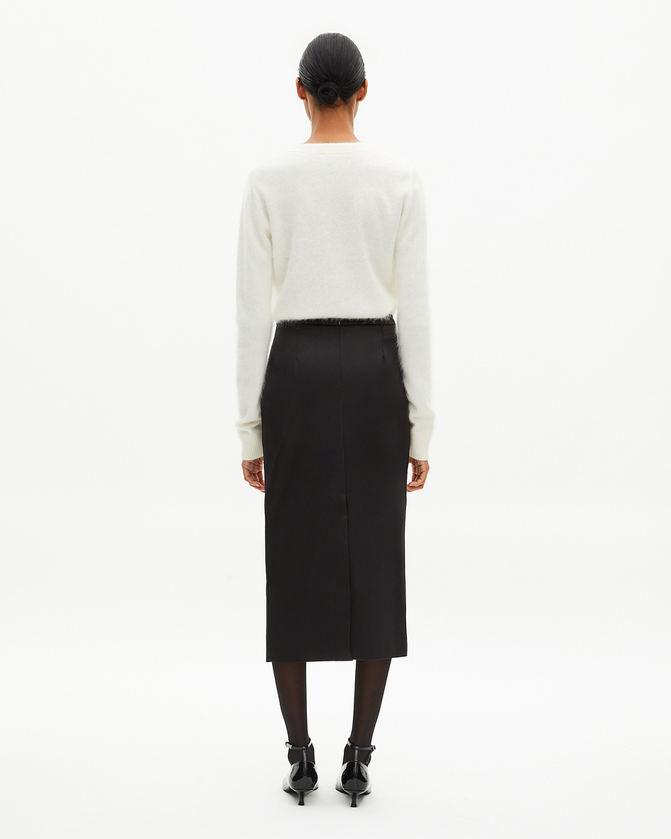 Long black satin pencil skirt