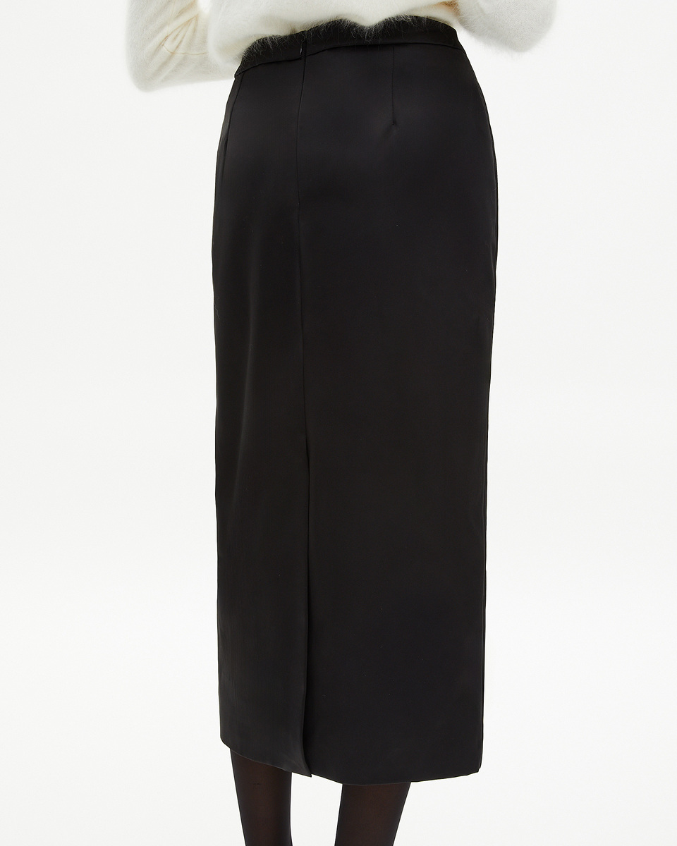 Long black satin pencil skirt