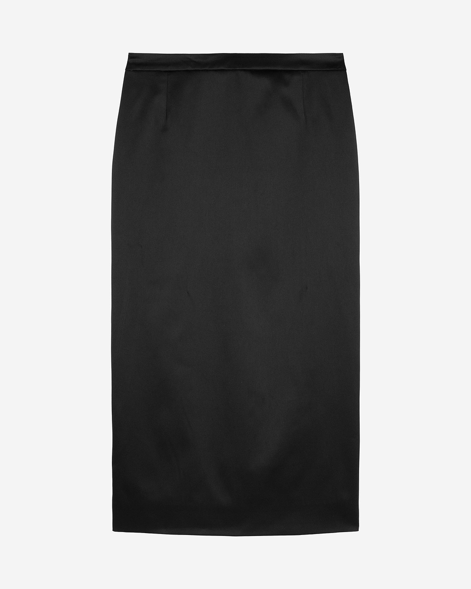 Long black satin pencil skirt