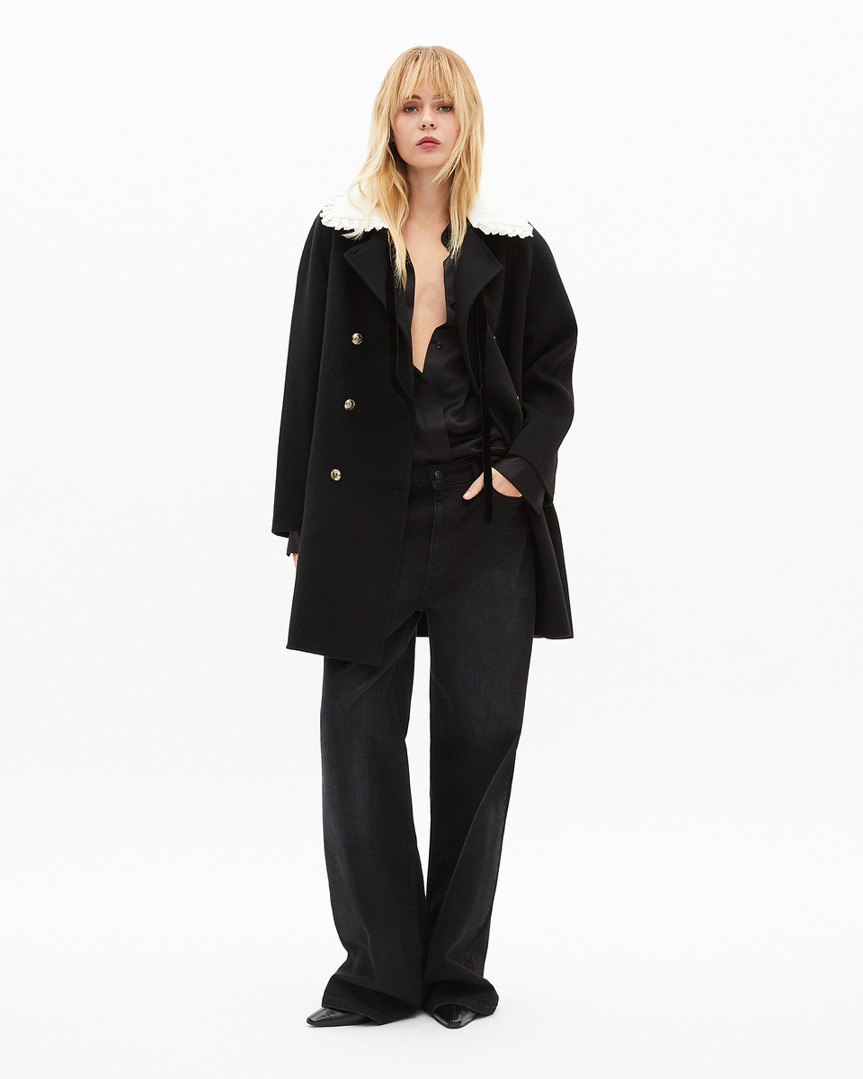 Double-faced coat in black wool blend