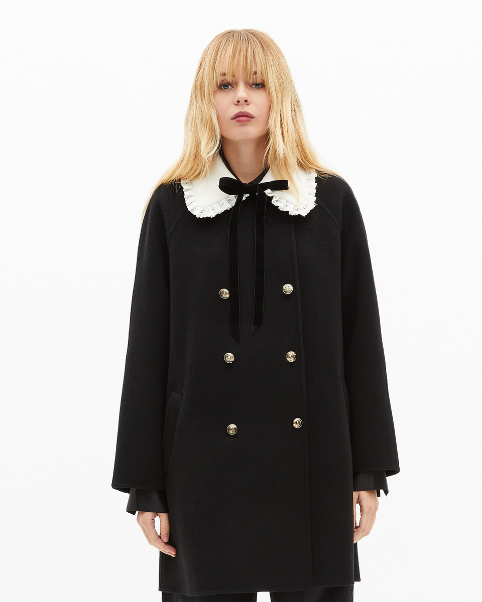 Double-faced coat in black wool blend