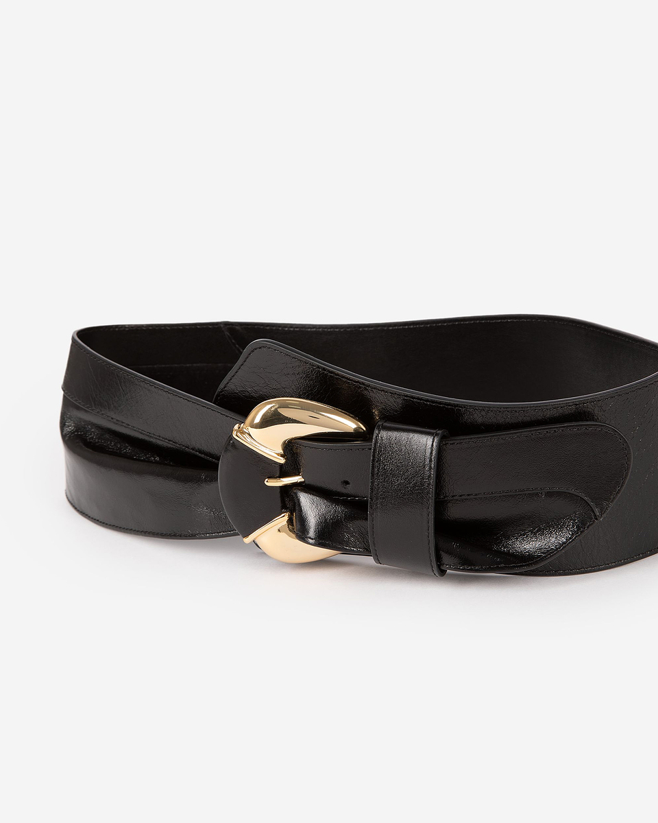 Wide black leather belt